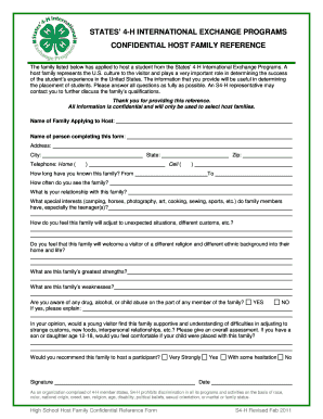 4-H Host Family Reference Form