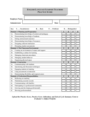 English Language Learner Teachers Practice Score Form
