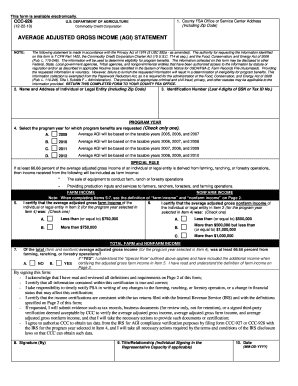USDA Average Adjusted Gross Income Statement