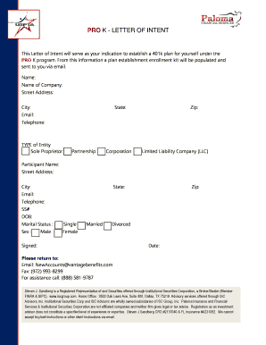 Letter of Intent for 401k Plan