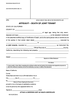 Affidavit – Death of Joint Tenant