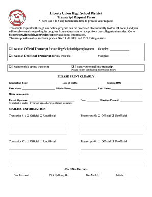 Liberty Union High School District Transcript Request Form