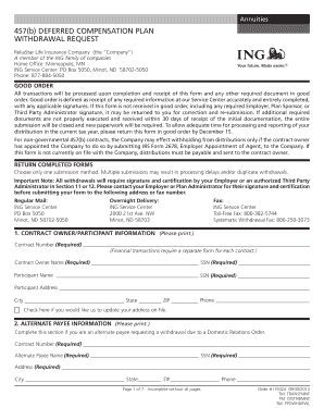 457(b) Deferred Compensation Plan Withdrawal Request