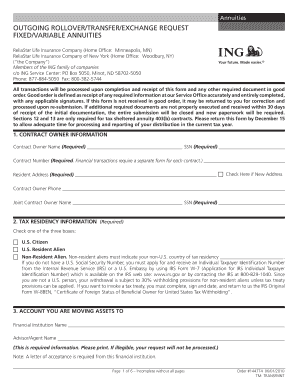 Annuity Rollover Transfer Exchange Request