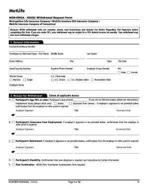 MetLife 403(b) Withdrawal Request Form