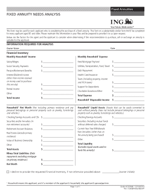 Fixed Annuity Needs Analysis Form