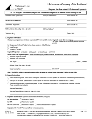 Request for Guaranteed Life Income Payments