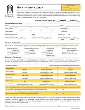 Brenau University Housing Application