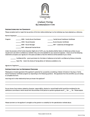 Graduate Nursing Recommendation Form