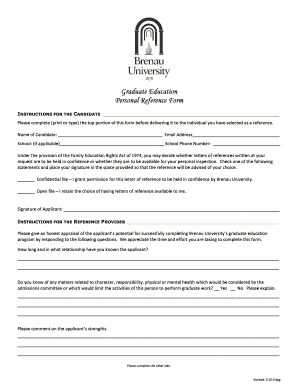 Graduate Education Personal Reference Form
