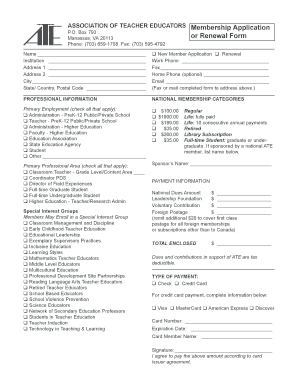 Association of Teacher Educators Membership Application