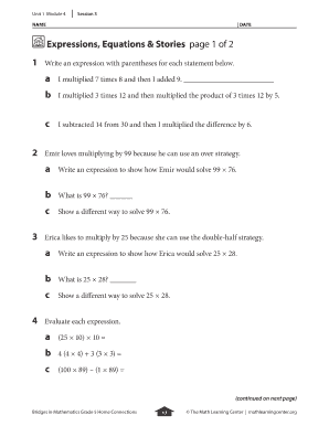 Expressions Equations Stories Worksheet