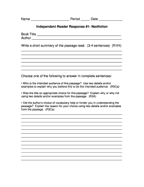 Independent Reader Response Form