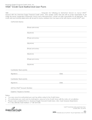 VISA Credit Card Authorized User Form