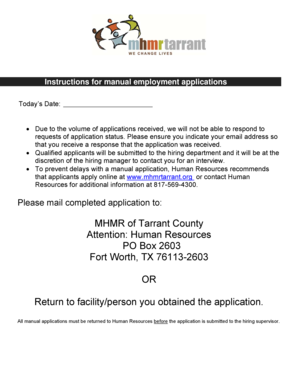 MHMR Tarrant County Employment Application