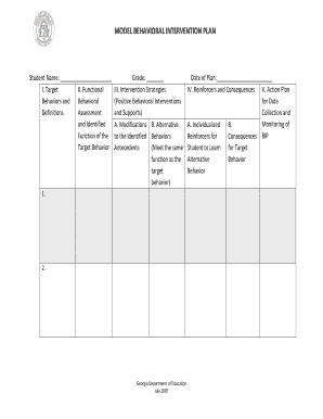 Model Behavioral Intervention Plan