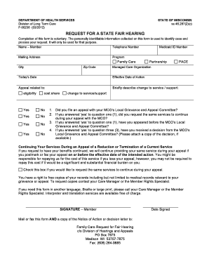 Wisconsin Request for State Fair Hearing