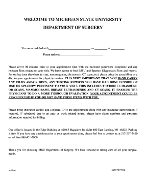 Michigan State University Surgery New Patient Registration