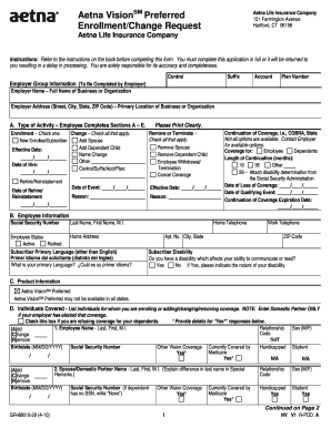 Aetna VisionSM Preferred Enrollment Form