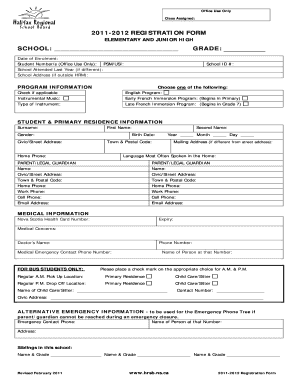 2011-2012 Elementary and Junior High Registration Form
