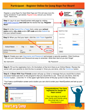 Jump Rope For Heart Registration Form