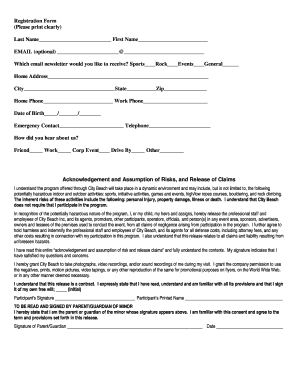City Beach Registration and Waiver Form