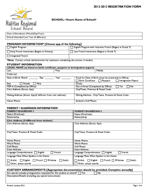 2012-2013 School Registration Form