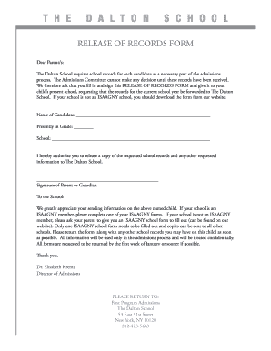 Dalton School Release of Records Form