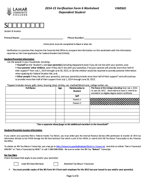 2014-15 Verification Form 6 Worksheet