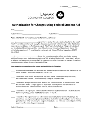 Authorization for Charges using Federal Student Aid
