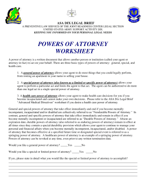 Power of Attorney Worksheet