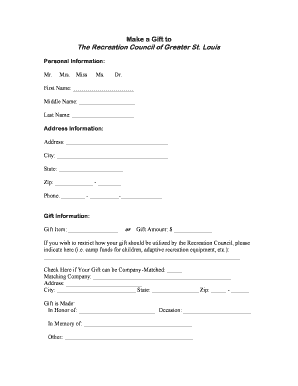 Donation Form for Recreation Council of Greater St. Louis