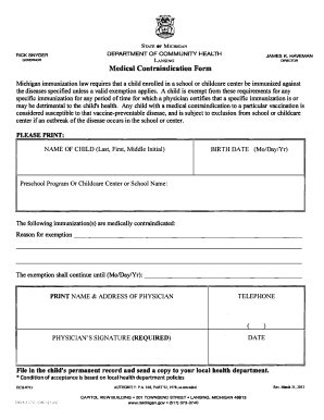 Michigan Medical Contraindication Form