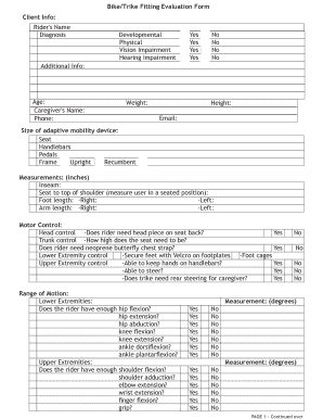 Bike/Trike Fitting Evaluation Form