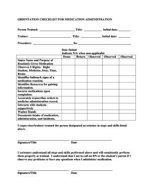 Orientation Checklist for Medication Administration