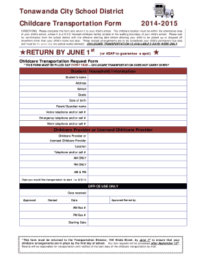 Childcare Transportation Request Form