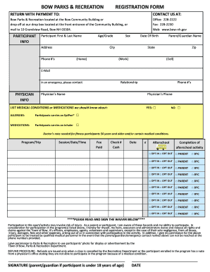 Bow Parks & Recreation Registration Form