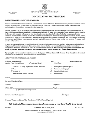 Michigan Immunization Waiver Form