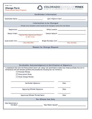 Procurement Card Change Form
