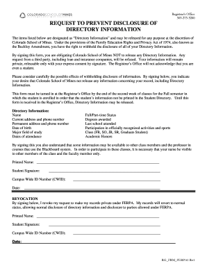Request to Prevent Disclosure of Directory Information