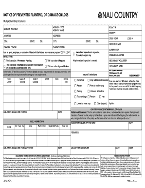Notice of Prevented Planting or Damage or Loss