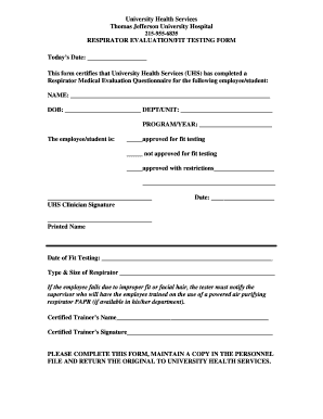Respirator Evaluation Fit Testing Form