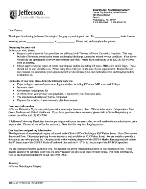 Jefferson Neurological Surgery Patient Registration Form