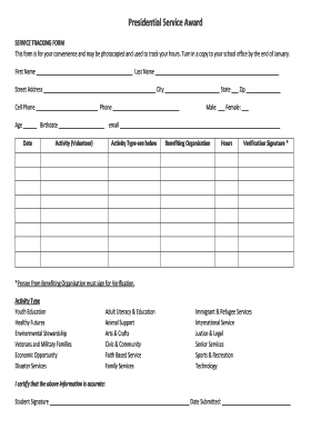 Presidential Service Award Tracking Form