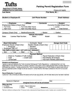 Tufts University Parking Permit Registration Form