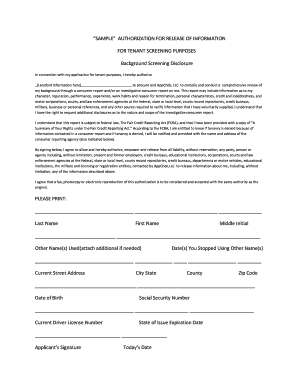 Authorization for Release of Information for Tenant Screening