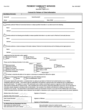 Piedmont Community Services Consent Form