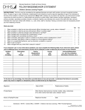 Nebraska Felony/Misdemeanor Statement Form
