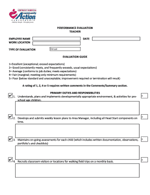 PERFORMANCE EVALUATION TEACHER EMPLOYEE NAME DATE WORK - nencap