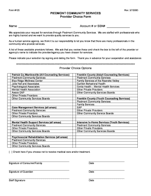 Provider Choice Form